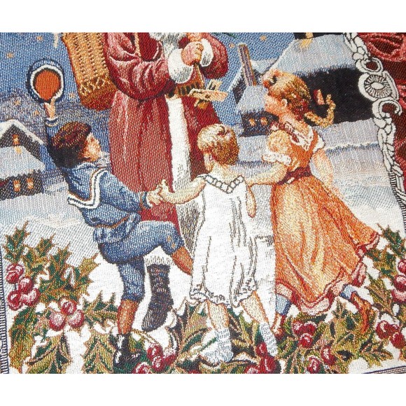 Merry Christmas Santa Claus With Children Woven Fringed Thrown 44x53 By Hallmark - Picture 8 of 12